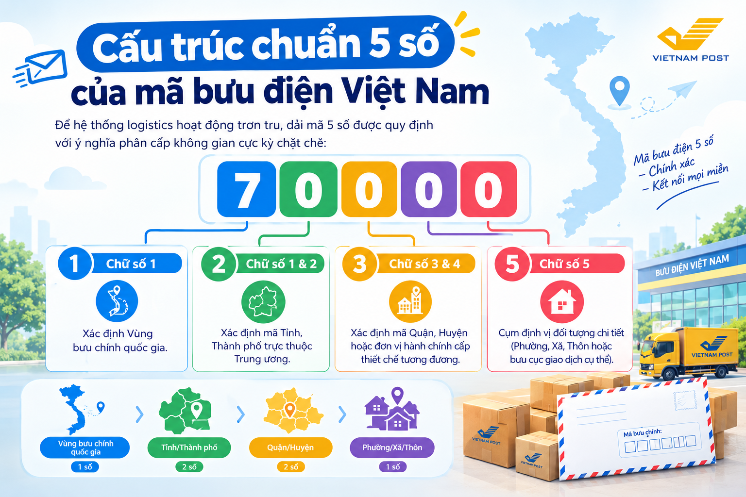 Cấu trúc chuẩn 5 số của mã bưu điện Việt Nam